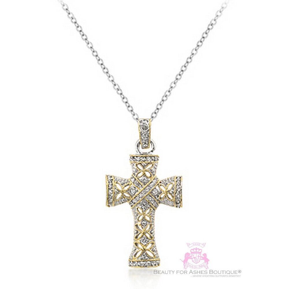 Two Tone Cross Pave Cz Elaborate Necklace